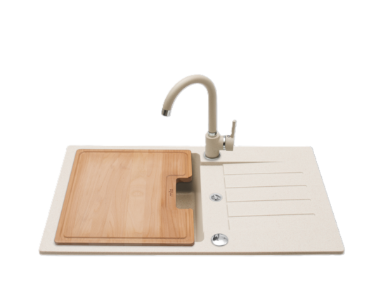 Zlewozmywak FOX z baterią beż 77 x 45 x 18 cm deska w komplecie MILÓ
