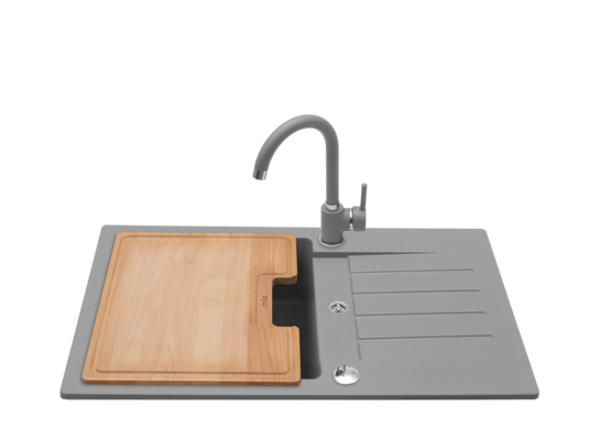 Zlewozmywak FOX z baterią szary 77 x 45 x 17 cm deska w komplecie