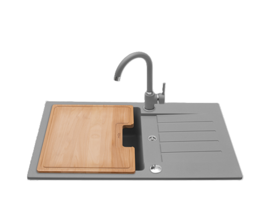 Zlewozmywak FOX z baterią szary 77 x 45 x 18 cm deska w komplecie MILÓ