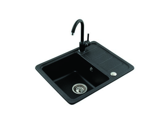 Zlewozmywak granitowy 1-komorowy z ociekaczem LEMON z baterią szary