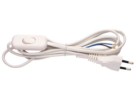 Przewód przyłączeniowy PVC 2 x 0,75 mm z wyłącznikiem 2 m biały