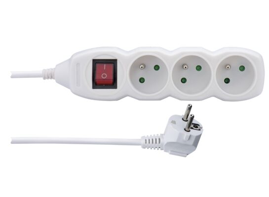 Przedłużacz z wyłącznikiem 3 gniazda 3 m