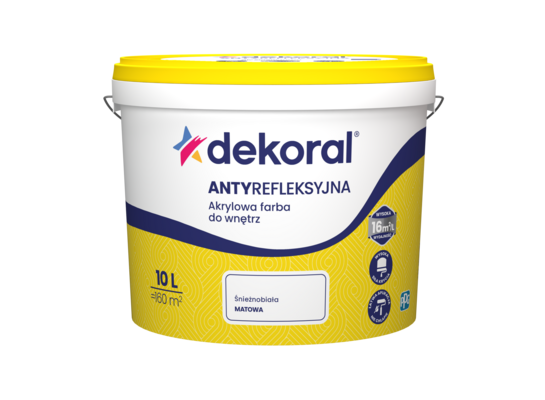 Akrylowa farba do wnętrz ANTYREFLEKSYJNA Śnieżnobiała 10 l Dekoral