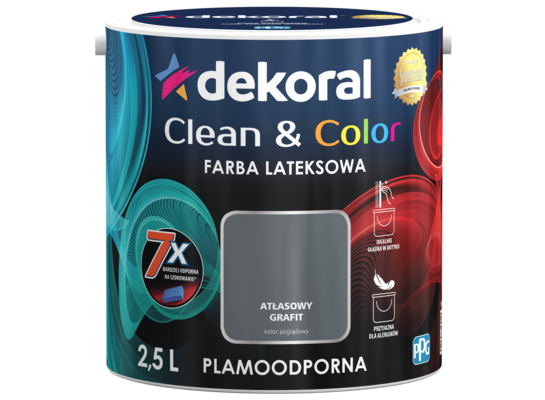 Farba lateksowa Clean&Color Atłasowy Grafit 2,5 l Dekoral