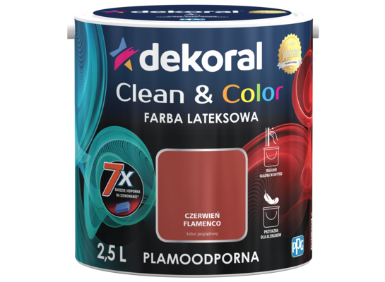 Farba lateksowa Clean&Color Czerwień Flamenco 2,5 l Dekoral