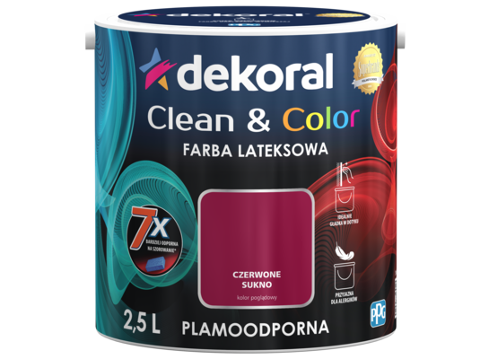 Farba lateksowa Clean&Color Czerwone Sukno 2,5 l Dekoral