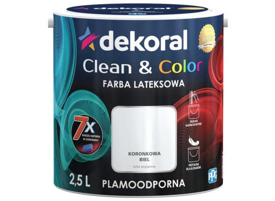 Farba lateksowa Clean&Color Koronkowa Biel 2,5 l Dekoral
