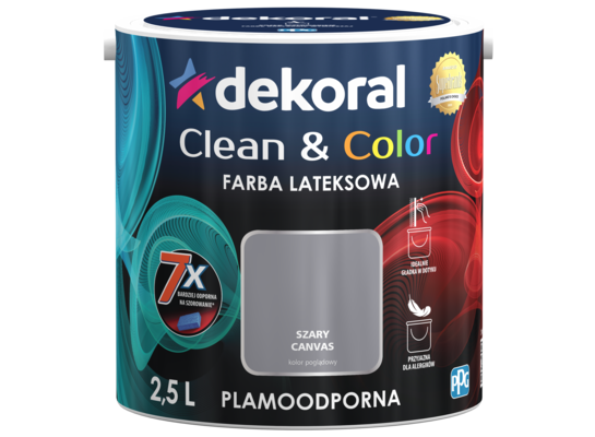 Farba lateksowa Clean&Color Szary Canvas 2,5 l Dekoral