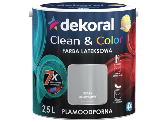 Farba lateksowa Clean&Color Szary Ołówkowy 2,5 l Dekoral