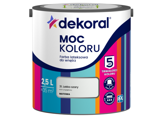 Farba lateksowa do wnętrz MOC KOLORU Lekko szary 2,5 l Dekoral