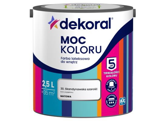 Farba lateksowa do wnętrz MOC KOLORU Skandynawska szarość 2,5 l Dekoral