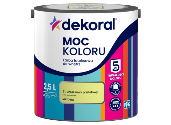 Farba lateksowa do wnętrz MOC KOLORU Groszkowy pastelowy 2,5 l Dekoral