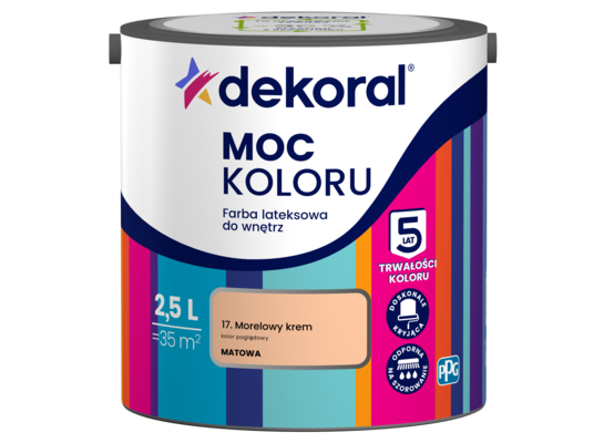 Farba lateksowa do wnętrz MOC KOLORU Morelowy krem 2,5 l Dekoral