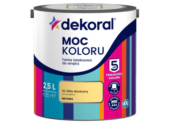Farba lateksowa do wnętrz MOC KOLORU Żółty słoneczny 2,5 l Dekoral