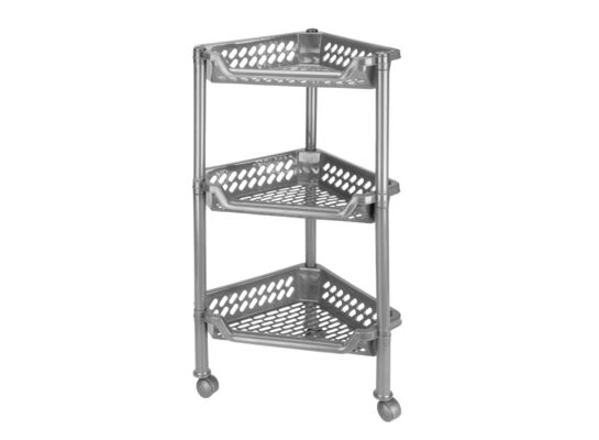 Regał narożny 3-półki na kółkach plastik srebrny