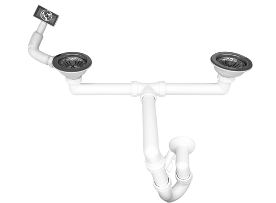 Syfon zlewozmywakowy podwójny sitko 3,5" z zestawem odpływowo-przelewowym uniwersalnym do zlewów metalowych i granitowych Xleo