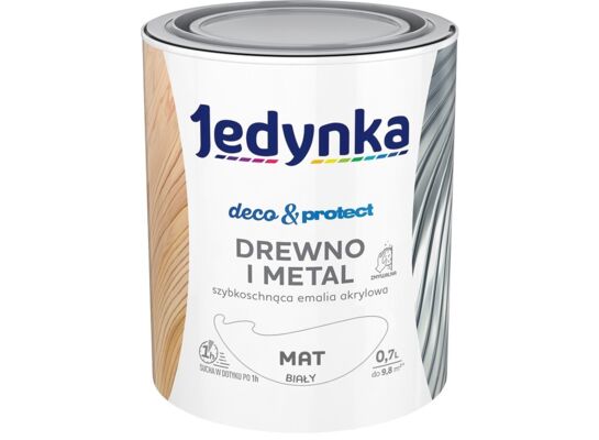 Farba akrylowa Jedynka Deco&Protect Drewno i Metal mat Biały 0,7 l