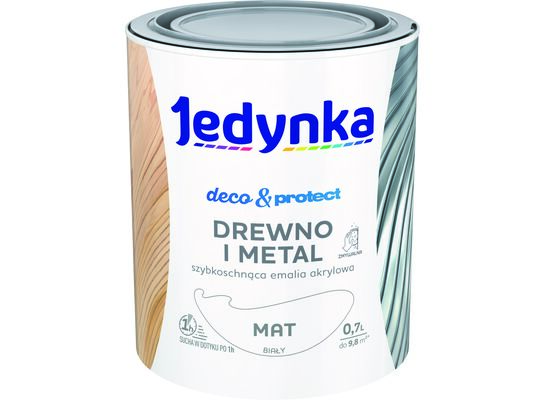 Farba akrylowa Jedynka Deco&Protect Drewno i Metal mat Biały 0,7 l