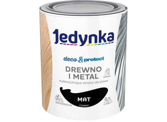 Farba akrylowa Jedynka Deco&Protect Drewno i Metal mat Czarny 0,7 l