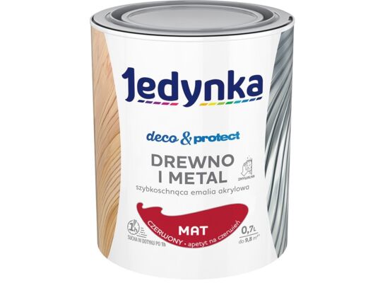 Farba akrylowa Jedynka Deco&Protect Drewno i Metal mat Czerwony 0,7 l