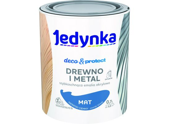 Farba akrylowa Jedynka Deco&Protect Drewno i Metal mat Niebieski Ciemny 0,7 l