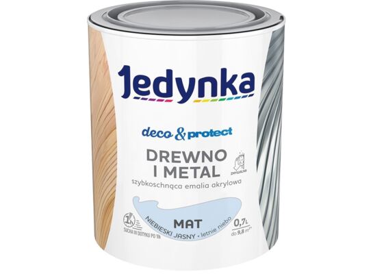 Farba akrylowa Jedynka Deco&Protect Drewno i Metal mat Niebieski Jasny 0,7 l