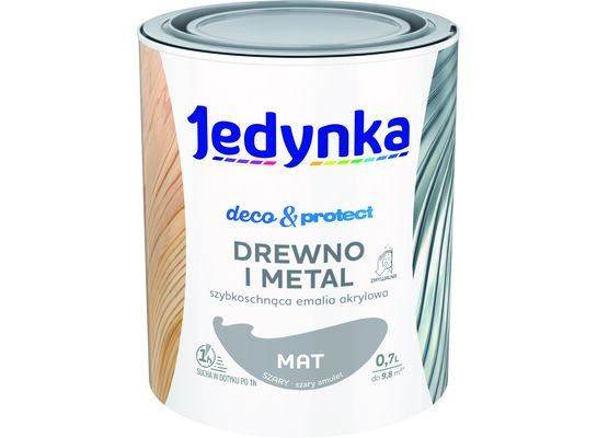 Farba akrylowa Jedynka Deco&Protect Drewno i Metal mat Szary 0,7 l