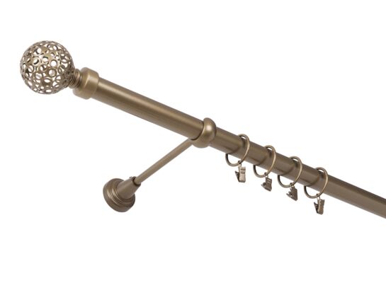 Karnisz pojedynczy 25 mm złoty antyk 160 cm Kula Retro żabka