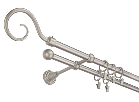 Karnisz podwójny 16 mm srebro mat II 180 cm Hak żabka