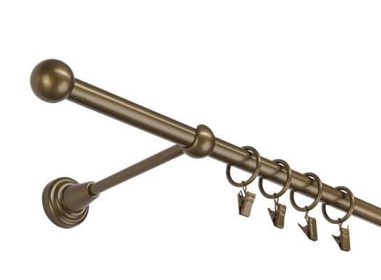 Karnisz pojedynczy 16 mm złoty antyk I 160 cm żabka kulka