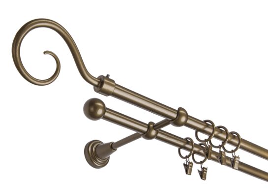 Karnisz podwójny 16 mm złoty antyk II 200 cm Hak żabka