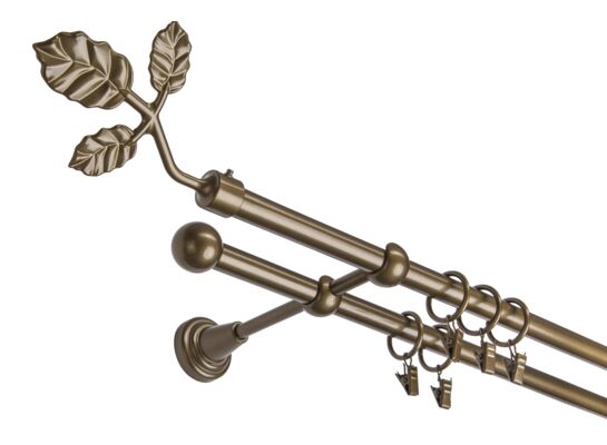 Karnisz podwójny 16 mm złoty antyk II 240 cm Listek żabka