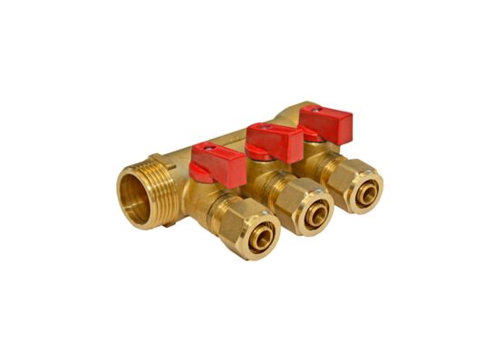 Rozdzielacz pex 1 x 3 x 16 z zaworem ciepła woda