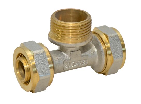 Trójnik mosiężny skręcany pex 20 x 3/4" gwint zewnętrzny / 20
