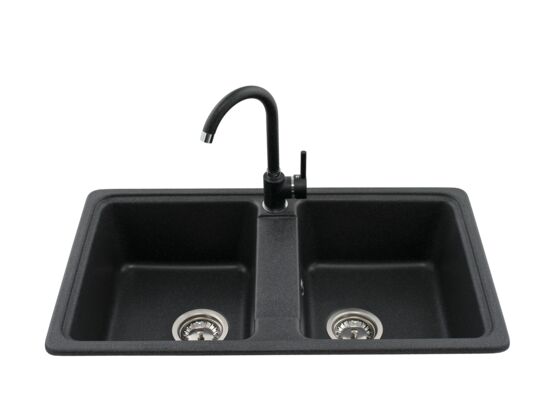 Zlewozmywak granitowy 2-komorowy LEMON z baterią grafit