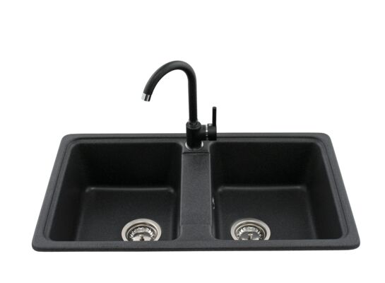 Zlewozmywak granitowy 2-komorowy LEMON z baterią grafit