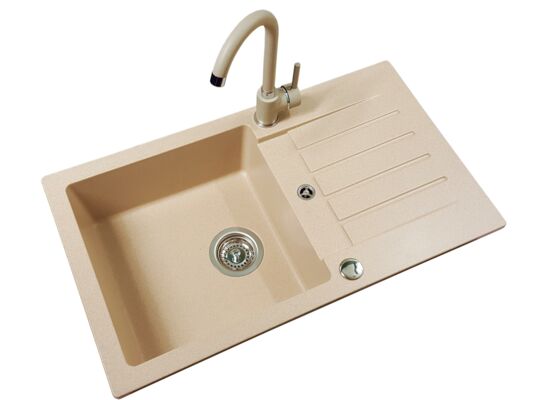 Zlewozmywak granitowy 1-komorowy z ociekaczem FOX z baterią U 77 x 45 x 18 cm beżowy MILÓ