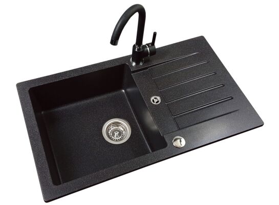 Zlewozmywak granitowy 1-komorowy z ociekaczem FOX z baterią U 77 x 45 x 17 cm grafitowy