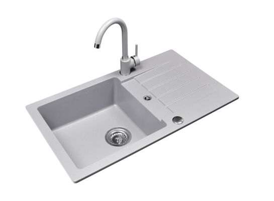 Zlewozmywak granitowy 1-komorowy z ociekaczem FOX z baterią U 77 x 45 x 18 cm szary MILÓ