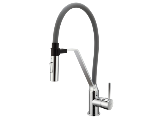 Bateria zlewozmywakowa Magnetic z dwufunkcyjną wylewką szary/chrom Invena