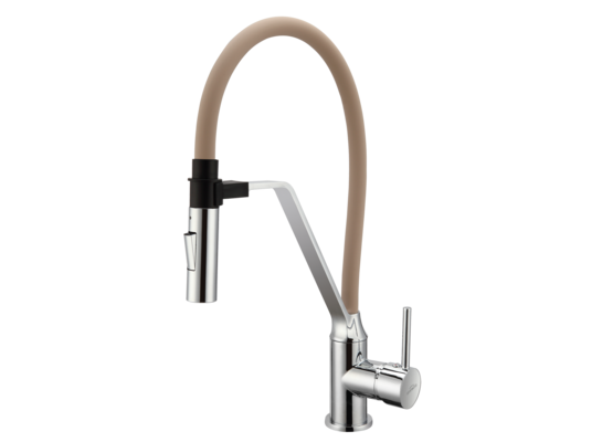 Bateria zlewozmywakowa Magnetic z dwufunkcyjną wylewką beżowy/chrom Invena 