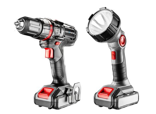 Wiertarko-wkrętarka akumulatorowa 2x14,4 V Li-Ion/1,5 Ah + latarka GRAPHITE