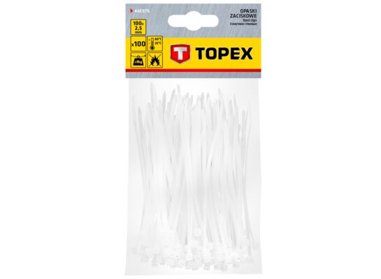 Opaska zaciskowa 2.5 x 100 mm 100 sztuk białe TOPEX