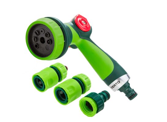Zestaw z pistoletem zraszającym, złączkami, przyłączem do kranu 1/2" VERTO