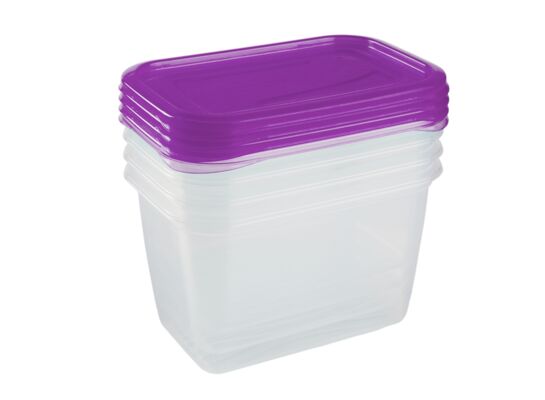 Zestaw 4 prostokatnych pojemników na żywność 0,75 l ciemna śliwka fredo "fresh" 15,5 x 10,5 x 8,5 cm keeeper