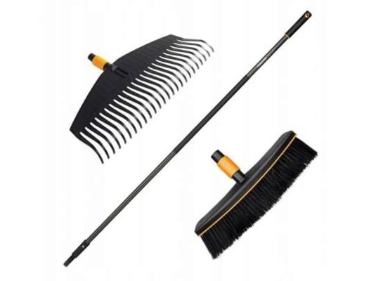 Zestaw QuikFit grabie do liści + szczotka szeroka + trzonek Fiskars