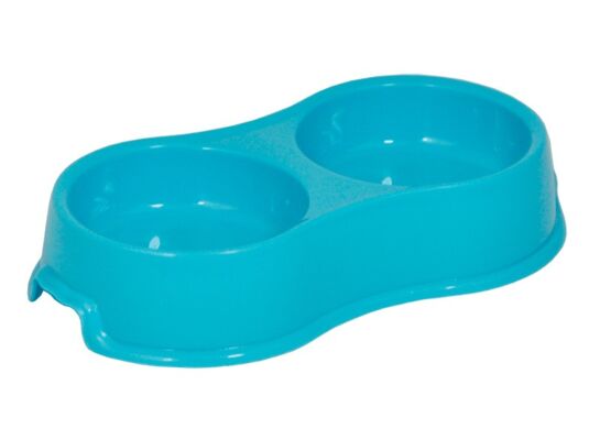 Miska podwójna dla psa kota plastikowa niebieska