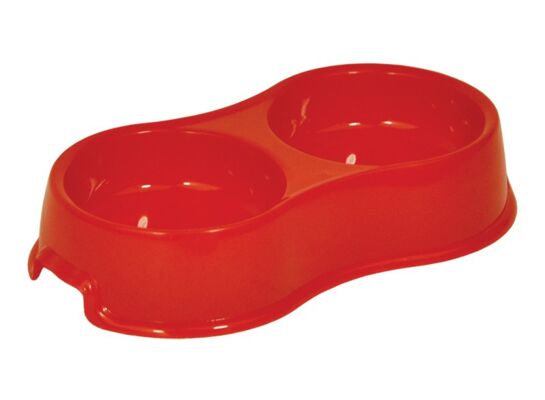 Miska podwójna dla psa i kota plastikowa czerwona