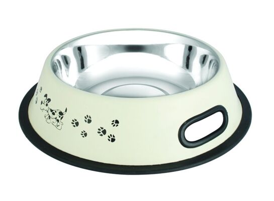 Miska dla psa stalowa 0,9 l na gumie biała