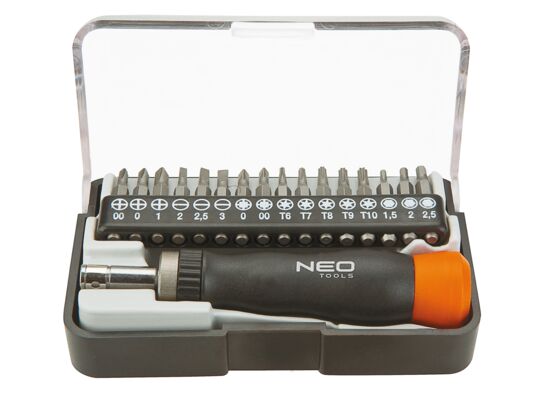 Końcówki wkrętakowe precyzyjne z uchwytem, zestaw 17 sztuk NEO